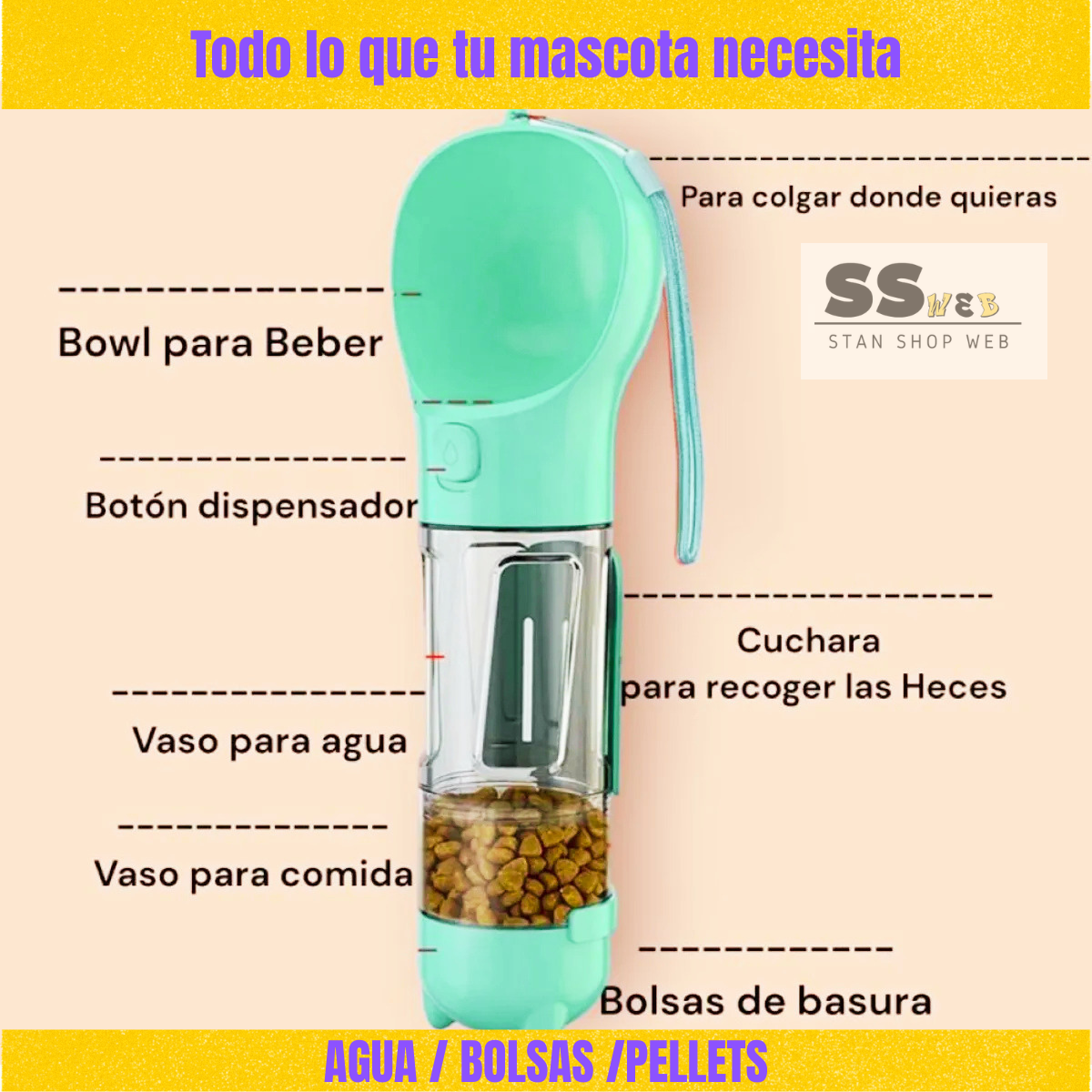 Botella 3 en 1 para mascotas